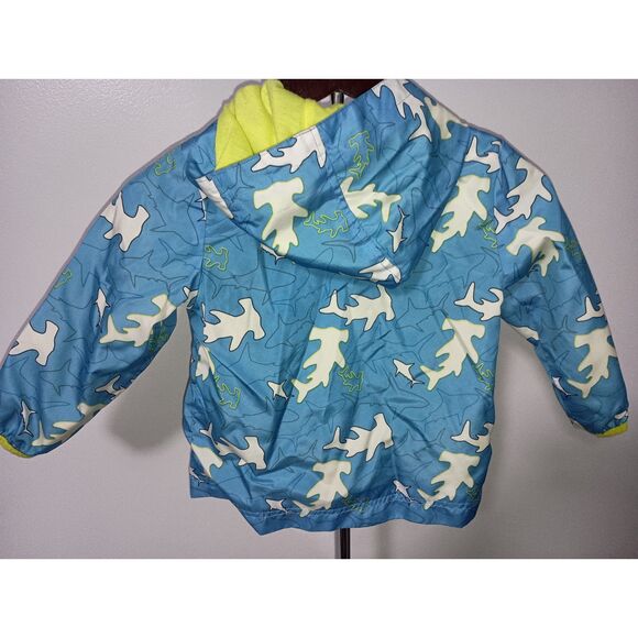 CAT & JACK:  Blue/White Fish Themed Full Zip-Up Rain Jacket, Size 2T - Picture 2 of 3